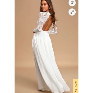 Lulu White Lace Long Sleeve Maxi Dress